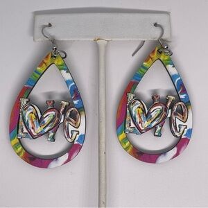 Colorful wooden painted Love Teardrop Earrings